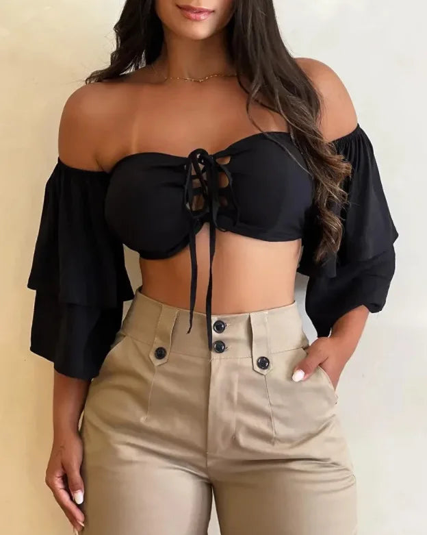 Women Capris Spliced Cargo Pants Pockets Solid High Waist Zipper Fly Skinny Casual 2024 Button Pencil Pants Ankle Length Secondary image