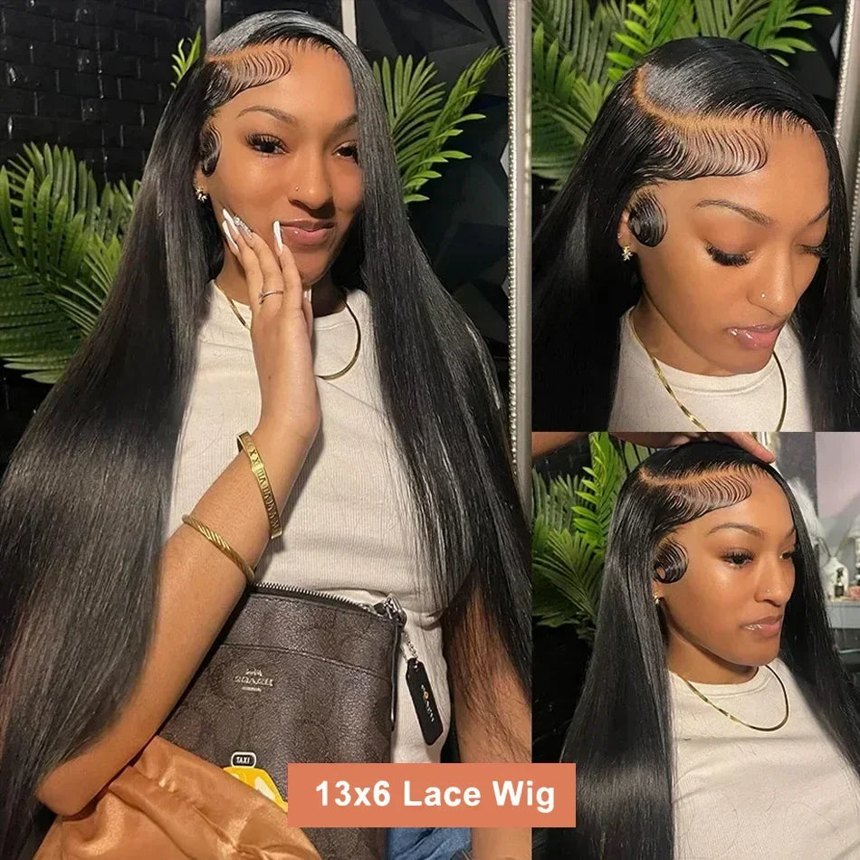 Straight Human Hair Wigs 13X6 Hd Lace Frontal Wig 30 40 Inch 13X4 Brazilian Pre Plucked Front Black Wig For Women 250 Density