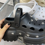 Women Summer Sandals High 10cm Heels Chunky Clogs with Star Charms Garden Shoes Waterproof Beach Pool Sandals Mules Slippers