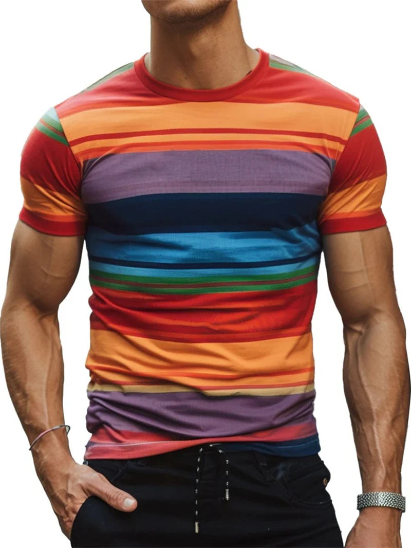 Simple Stripe Graphic T Shirts For Men Fashion Summer Short Sleeve 3D Printed T-shirt Casual Oversized Breathable Pullovers Tees