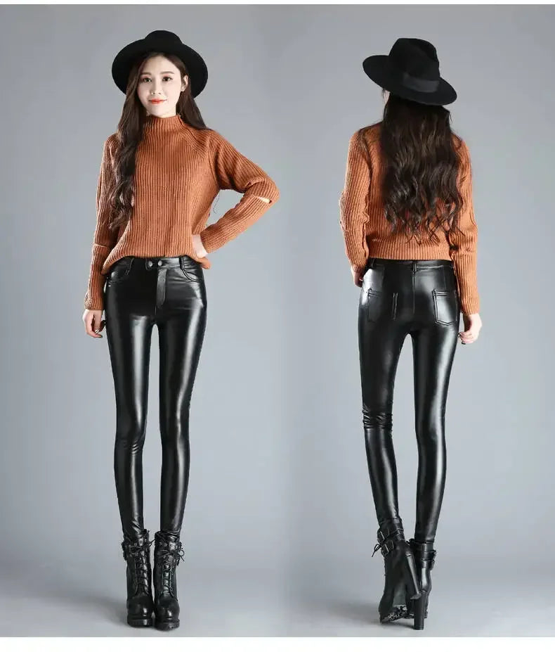 High Waist Faux Leather Leggings – Warm Winter Pants