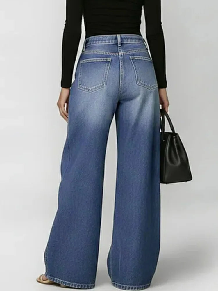 Missuoo Women's Washed Blue High-Waist Metal Grommet Wide Leg Jeans 2026 Casual Loose Fit Streetwear Pants Casual Trousers Secondary image