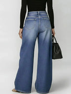 Missuoo Women's Washed Blue High-Waist Metal Grommet Wide Leg Jeans 2026 Casual Loose Fit Streetwear Pants Casual Trousers