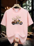 Men's Summer 100 Cotton Fashionable Casual Loose Large Size Classic Motorcycle Pattern Printed Round Neck Short Sleeve T-shirt