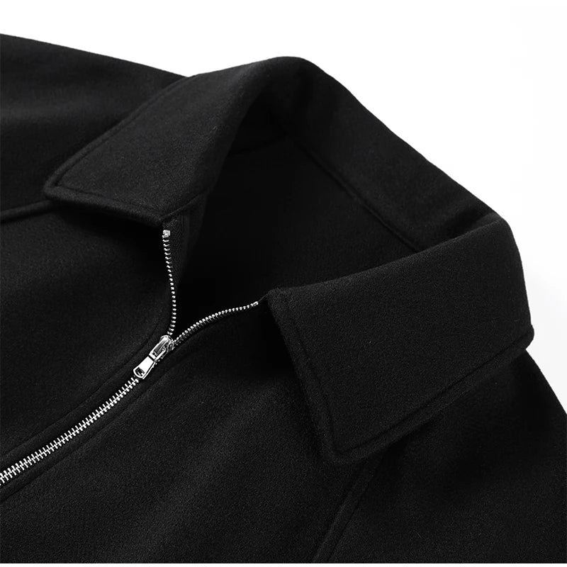 Woolen Zipper Loose Short Jacket Women Long Sleeve Lapel Solid 2025 Autumn Winter Commute Coat Street Office Warm Ladies Outwear