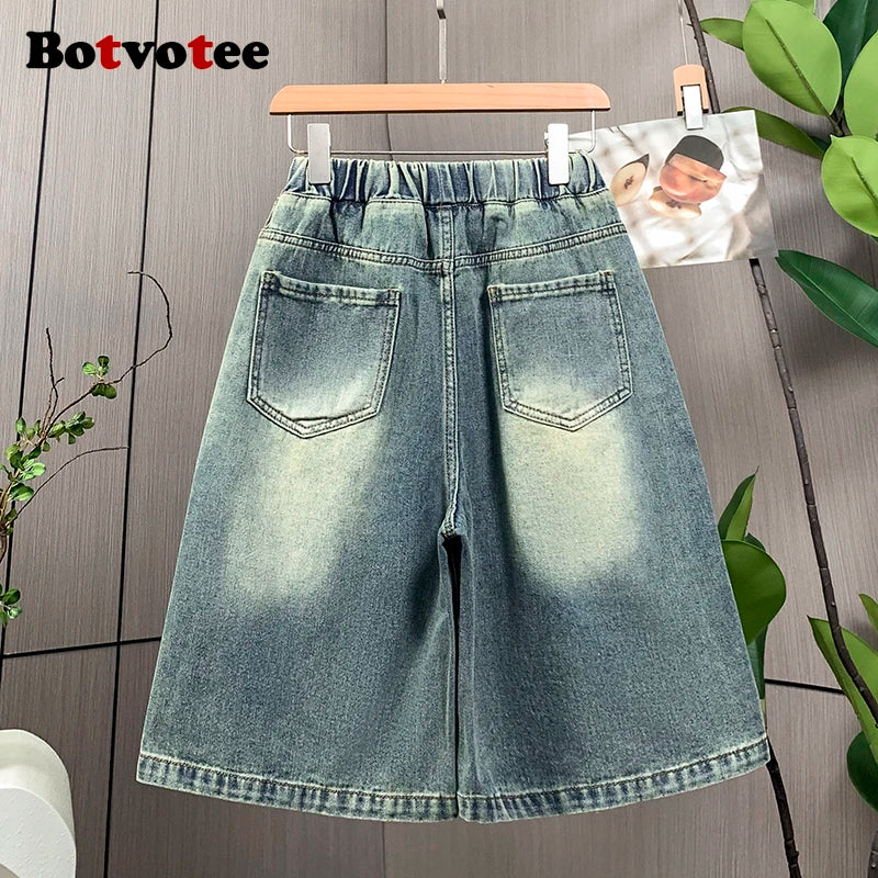 Botvotee Y2k Fashion Vintage Star Summer Denim Short Jeans for Women High Waisted Wide Leg M-3XL Blue Shorts Streetwear Jeans Secondary image