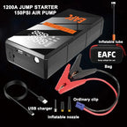 EAFC 1200A Smart Car Jump Starter with 150PSI Air Pump -8000mAh Power Bank  LED Light Smart Inflate for Cars Motorcycles Trucks