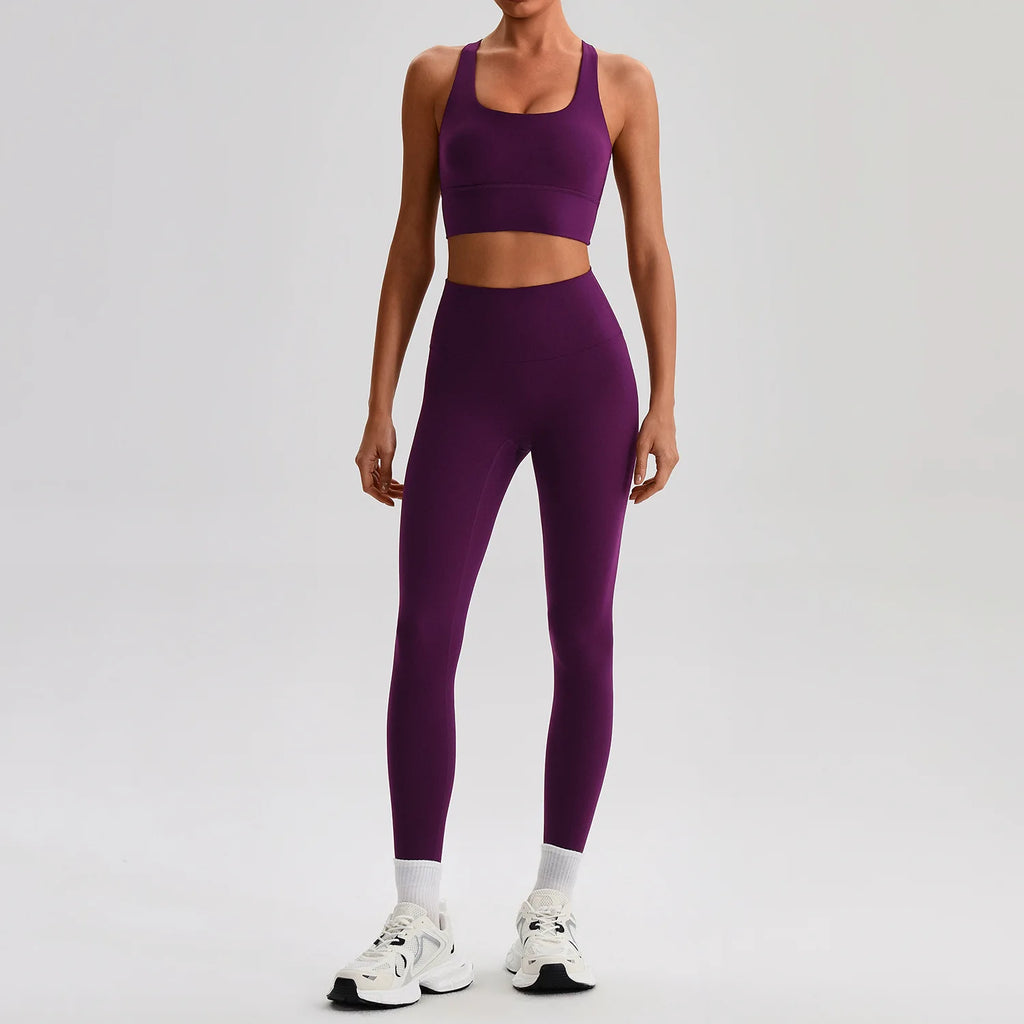 Women's Gym Workout Yoga Outfit Sets Naked feel fabric Beautiful Back Bra outdoor Running Fitness Butt-lifting Yoga Pants Suit