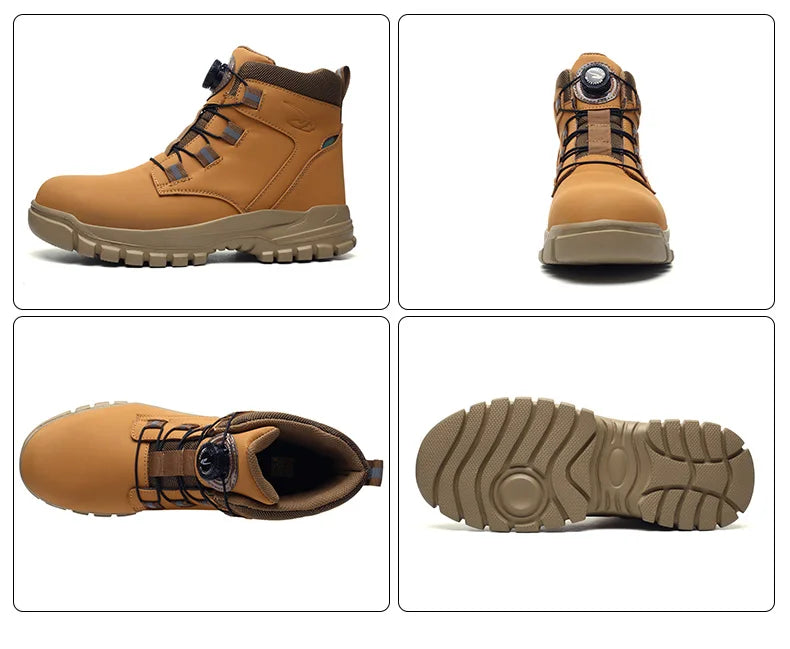 Rotating Button Work Shoes for Men Anti Puncture Work Sneakers Waterproof Work Safety Shoes Non Slip Steel Toe Tactical Boots