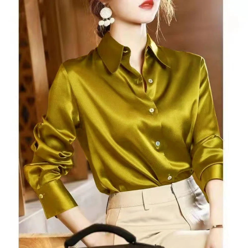 2026 Summer Trend Fashion Women's Casual Elegant Satin Long Sleeved Shirt Office Women's Shirts And Blouses Slim Femal Clothes Main image