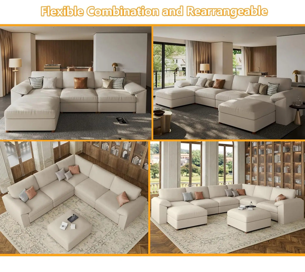 Oversized Modular Sectional Sofa,Leather Sectional Couch with Deep Seat,Extra Large L Shaped Couch, Customized