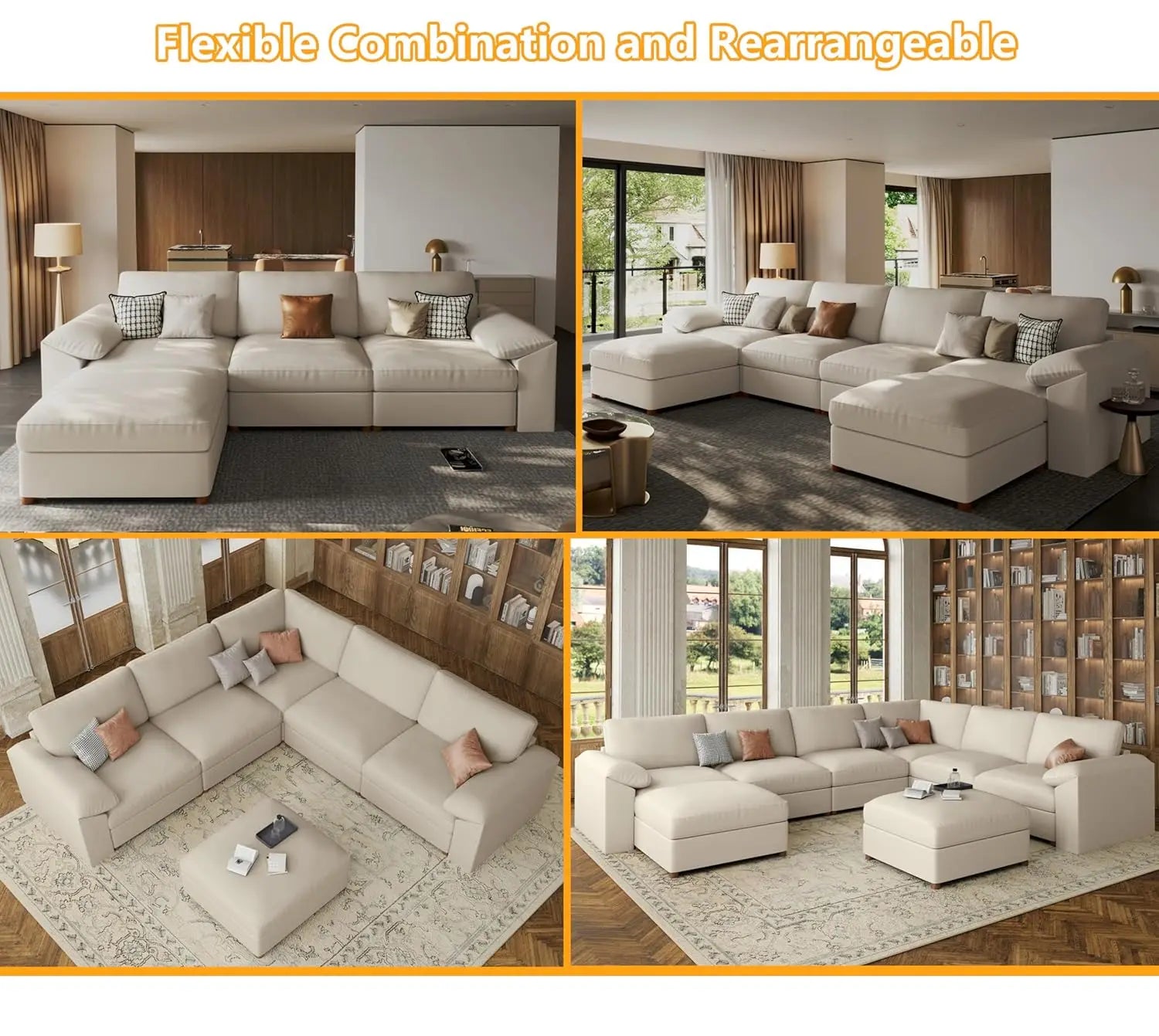 Oversized Modular Sectional Sofa,Leather Sectional Couch with Deep Seat,Extra Large L Shaped Couch, Customized