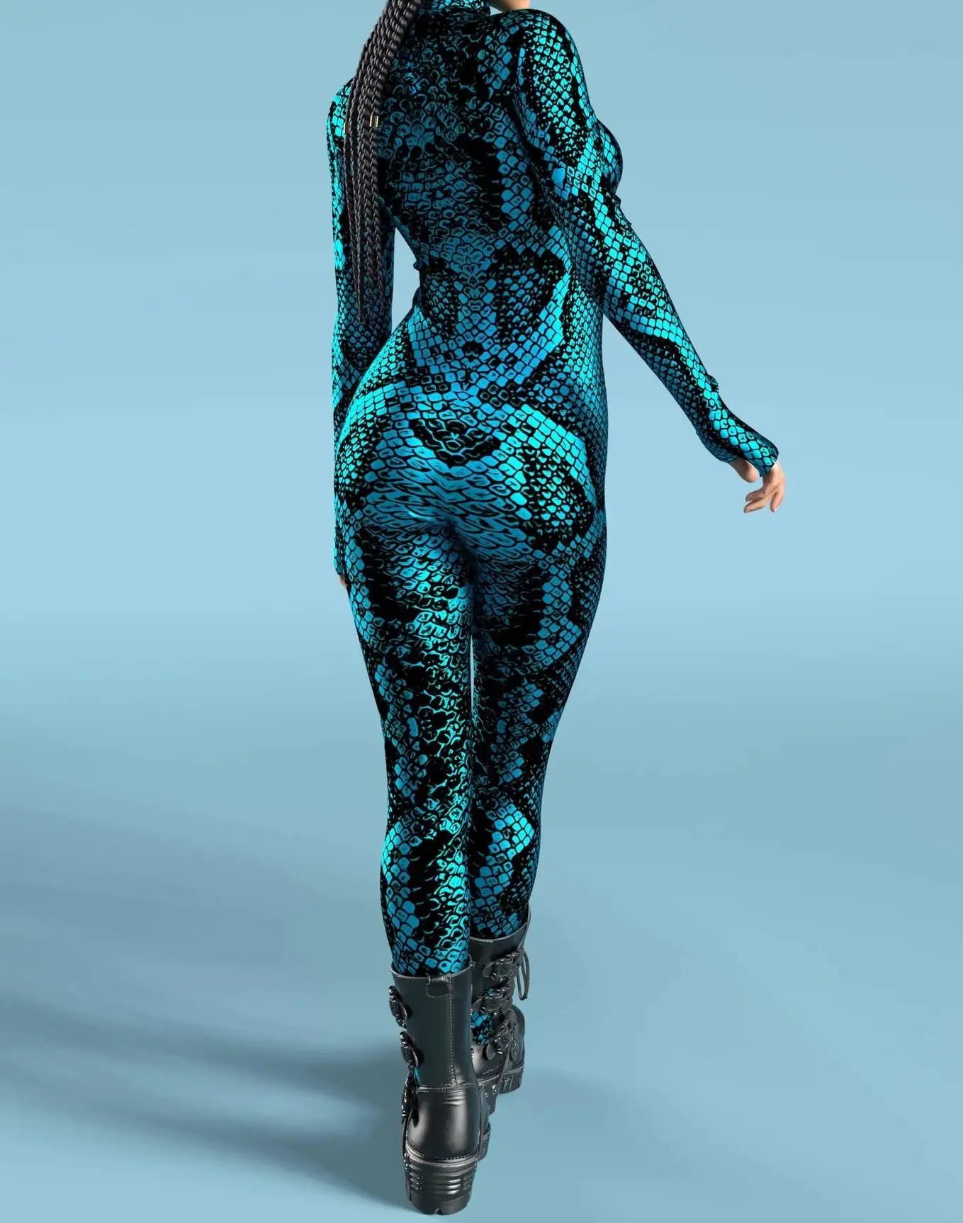 Women's Stylish Green Snake Print BodySuit New Halloween Adult Cosplay Jumpsuit Colorful 3D Printing Carnival Party Rave Outfits