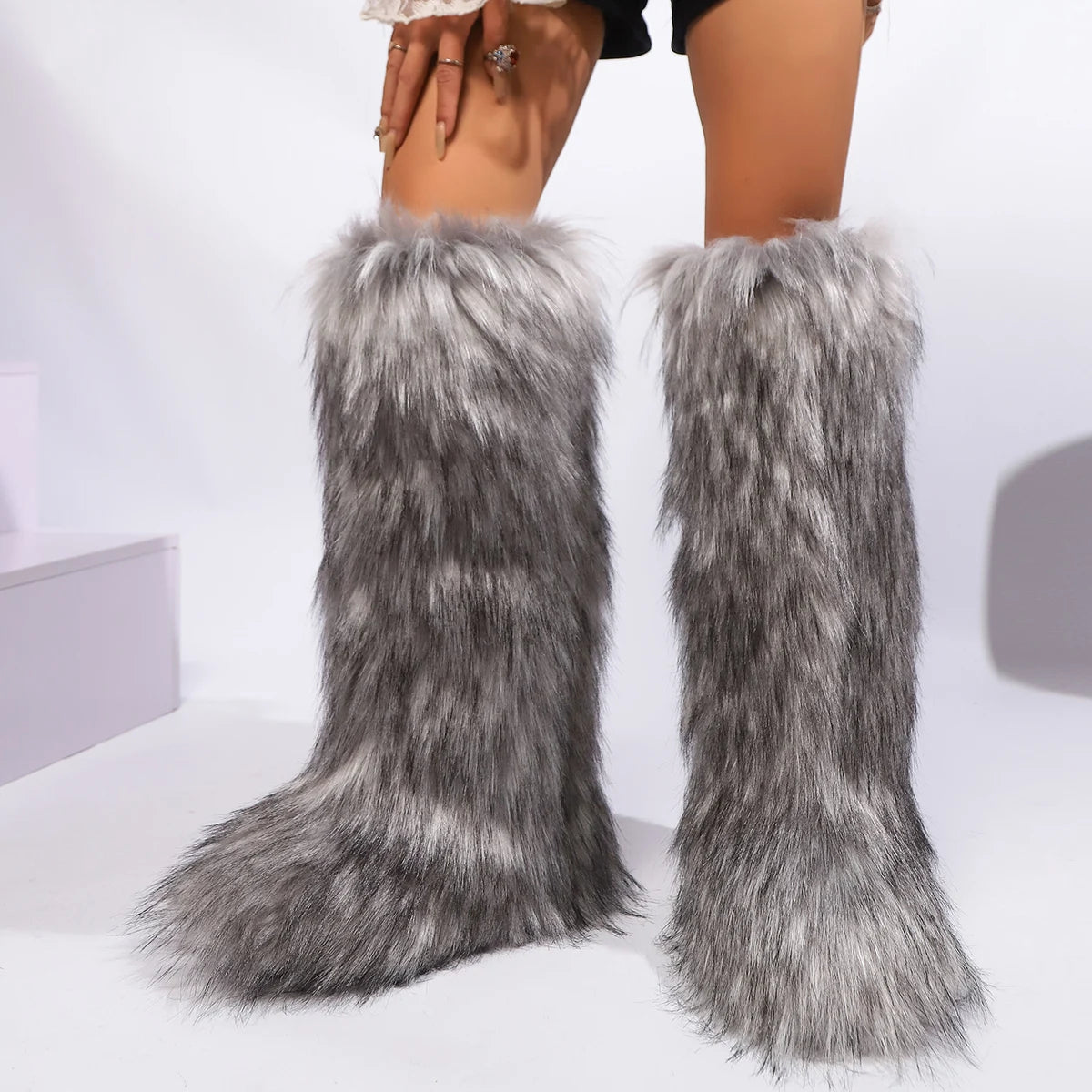Winter New High Boots Over The Knee Snow Boots Women Plus Velvet Warm Imitation Fox Fur Boots Imitation Raccoon Fur Winter Boots