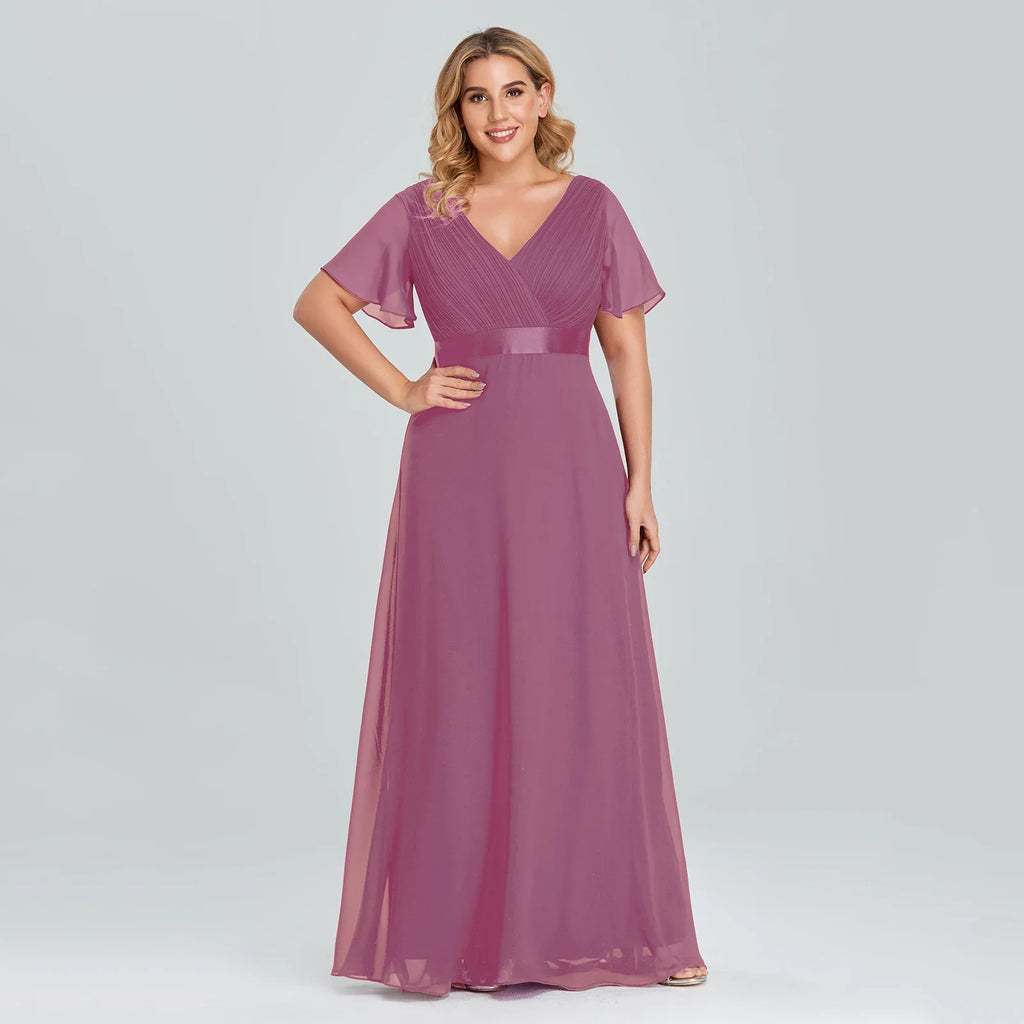 Prom Dresses Plus Size Evening Dresses Long  Elegant A Line V Neck Ruffles Chiffon Formal Wedding Party Dress Robe De Soiree