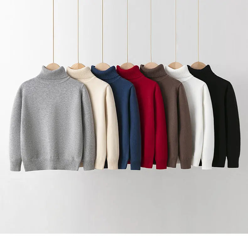 2026 Autumn Winter Children's Cotton Sweater Full Sleeve Turtleneck Knitwear Baby Boys Girls Clothing Warm Soft Jumper Pullovers
