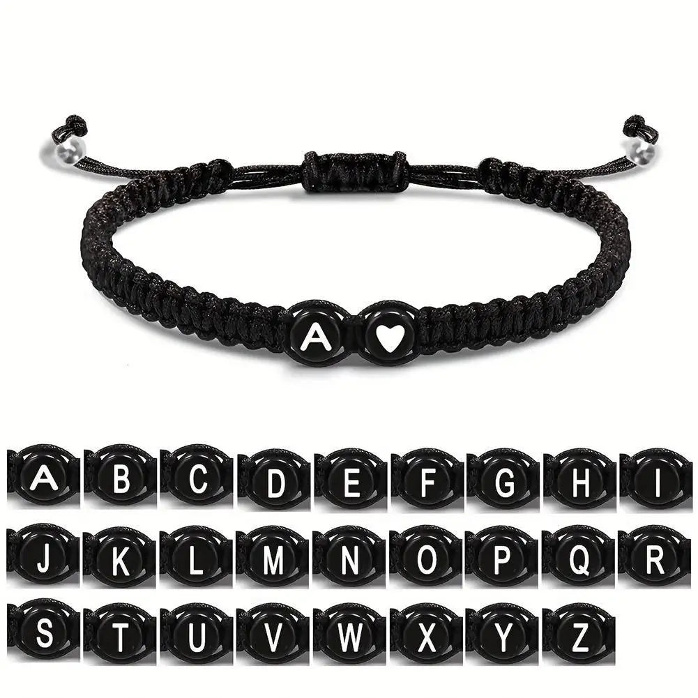26 Letters Initial Heart Bracelets Handmade Adjustable A-Z Name Braided Bracelets For Women Men Friendship Jewelry Gifts Main image
