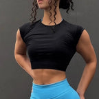 Gym Top for Women Short Sleeve Yoga Crop Top Ribbed Sports T Shirts Clothes Fitness Seamless Workout Tee Sports Tops Activewear