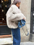 HXAO 2024 Woman Autumn Winter Faux Fur Coat Plush Fluffy Women's Jacket New in Outerwears White Red Gray Black Wool Blends Coats