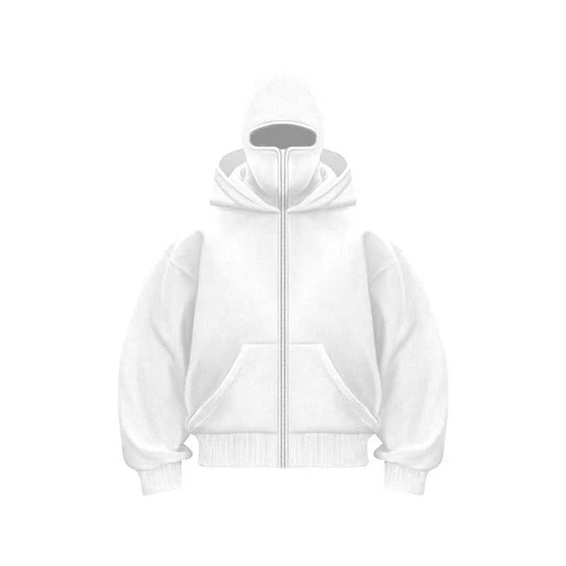 Men's and women's Balaclava Y2K Gothic Harajuku winter new item double hooded sweatshirt Unisex hooded mask zipper sportswear