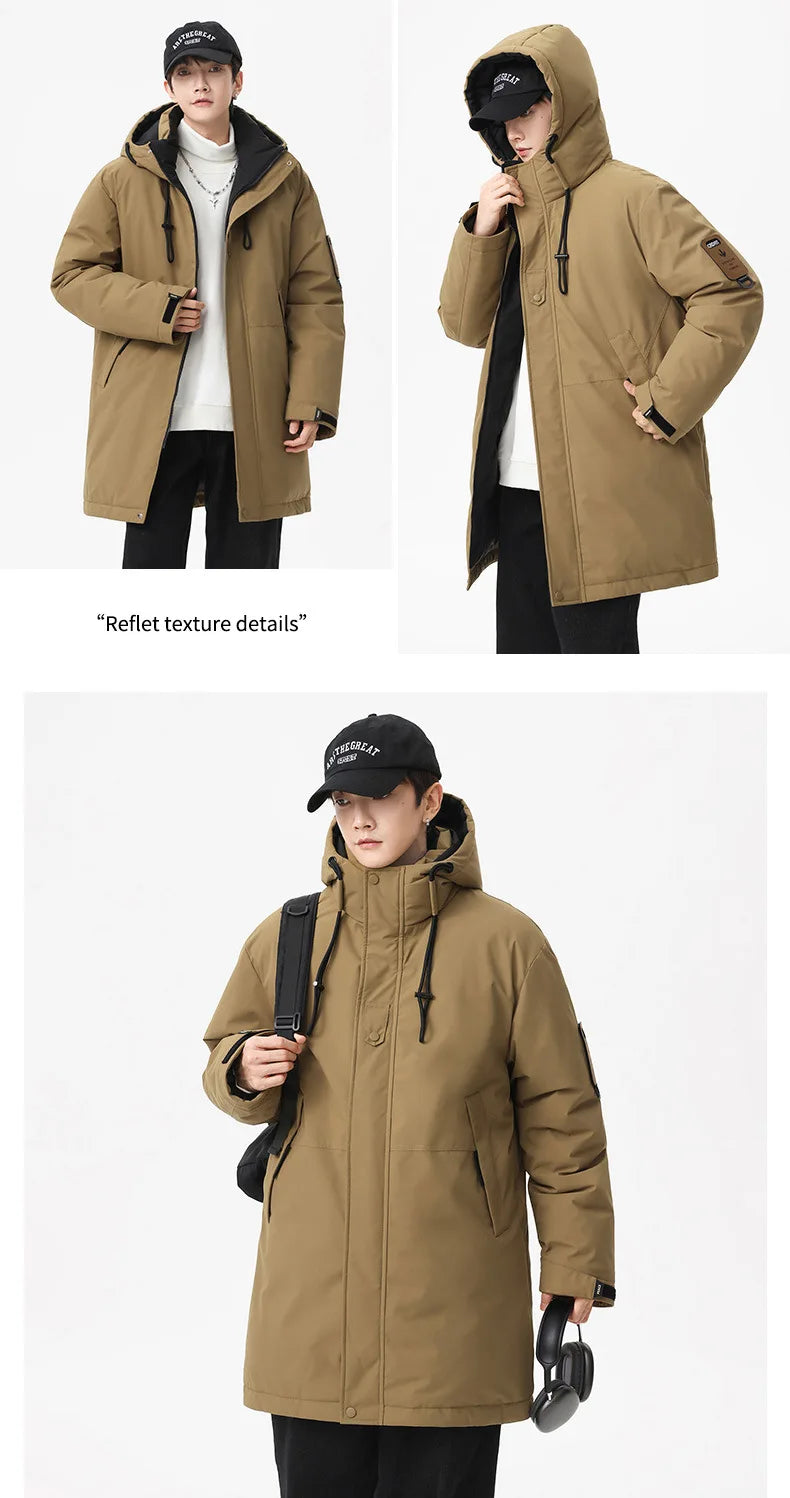 Winter new style cotton coat for men 2026 snap-closed hooded jacket neutral style mid-length workwear cotton coat for men