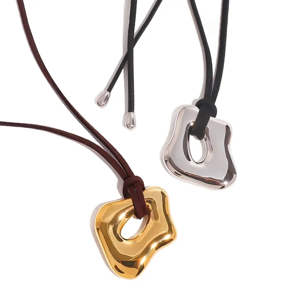 Youthway Trendy Stainless Steel Waterproof Irregular Geometric Metal Wax Rope Necklace Gold Silver For Women Jewelry Gift Main image