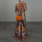 Casual High Waist Evening Party Dress Sexy V-neck Backless Sleeveless Vacation Robes Elegant Bohemian Printed Women Loose Dress