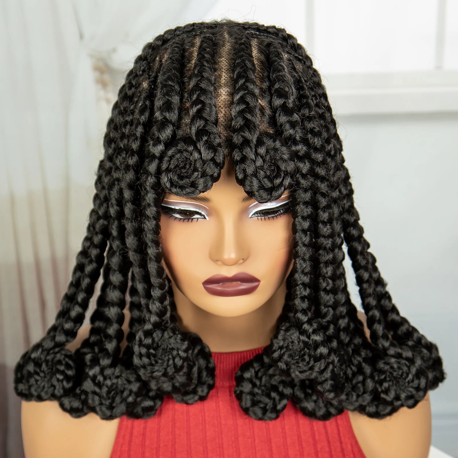 Synthetic Full Lace Bantu Braids Wig with Baby Hair 14Inch Natural Lace Front Braided Wig Handmade Cornrow Braid for Black Women Main image