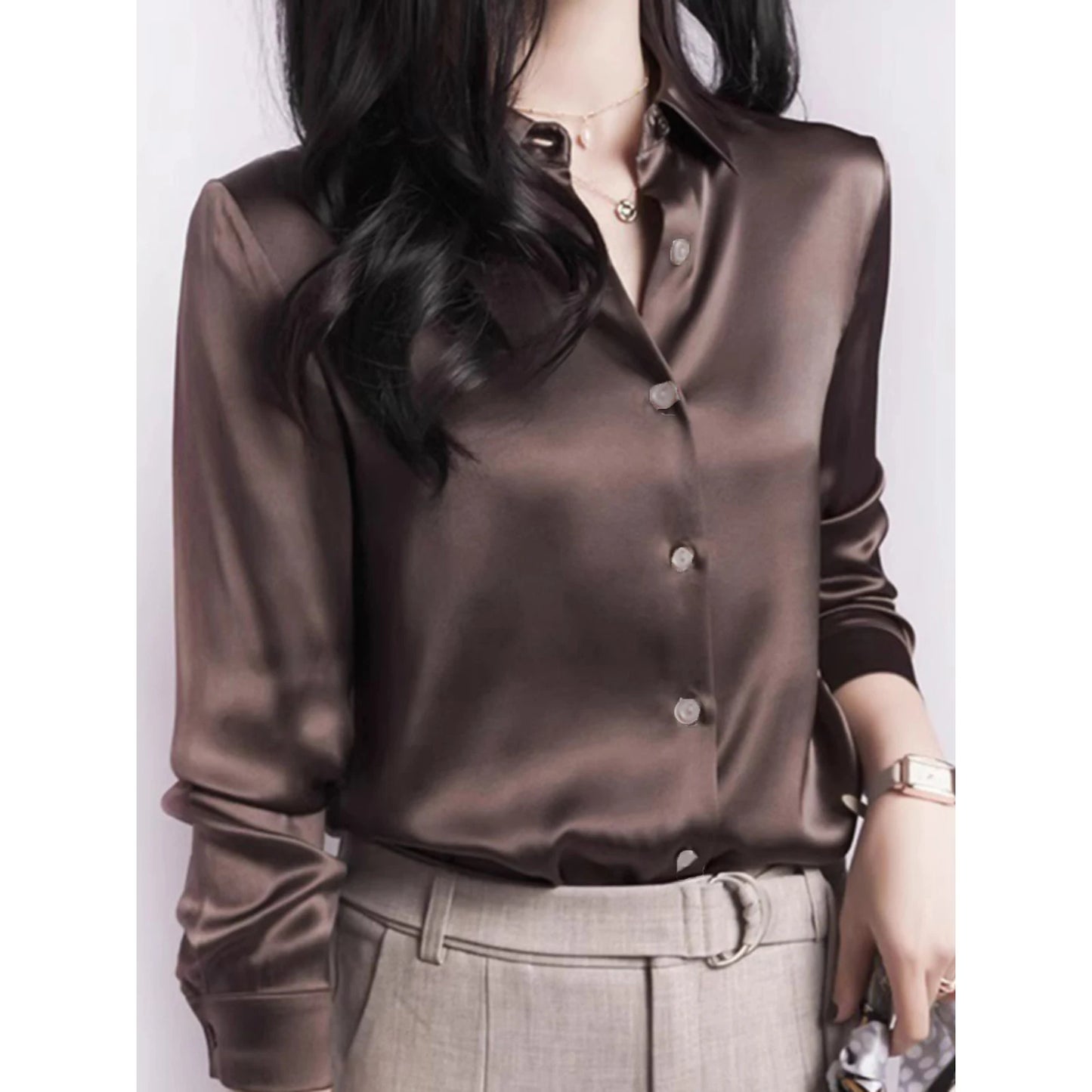 2026 Summer Trend Fashion Women's Casual Elegant Satin Long Sleeved Shirt Office Women's Shirts And Blouses Slim Femal Clothes
