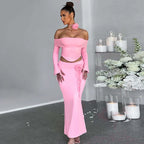 TARUXY Flower Bodycon Skirt Sets Women Slim Sexy Backless Lace Up Tops Women's Party Elegant Dress 2 Piece Womens Suits Outfits