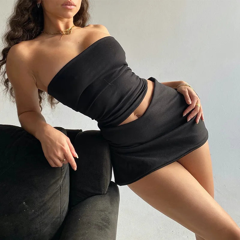 Dulzura Women 2026 Spring Tube Tops Mini Skirts Party Club Two Piece Matching Sets Vacation Outfits Wholesale Items For Business