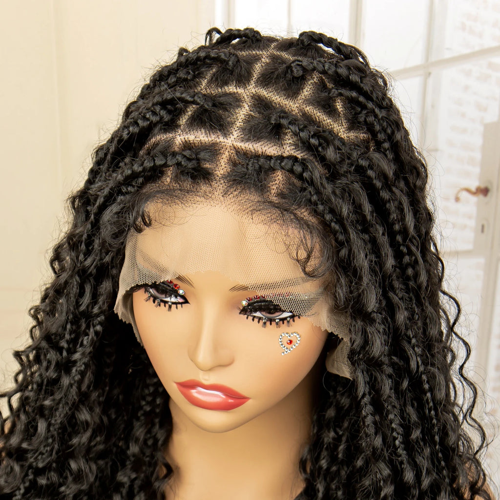 Full Lace Synthetic Box Braided Wigs Boho Braids Wig Black Women 40 Inches Synthetic Wig Afro Bohemian Braiding Hair