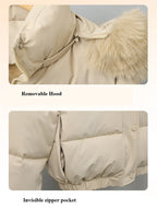 Winter Short Parkas Women's Cotton-padded Clothes Add Velvet Thicken Outerwear Fur Collar Removable Hooded Coats Warm Jackets