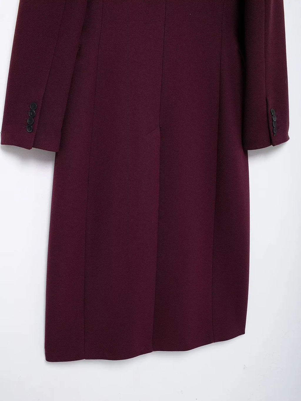 HH Women Fashion Burgundy Woolen Coat Double Breasted Long Sleeve Lapel Blends Jacket Autumn Winter High Street Outerwear