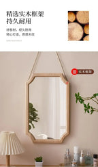 Retro Solid Wood Dressing Mirror Makeup Mirror Wall-mounted Bathroom Toilet Wall-mounted Punch-free Rectangular Bathroom Mirror