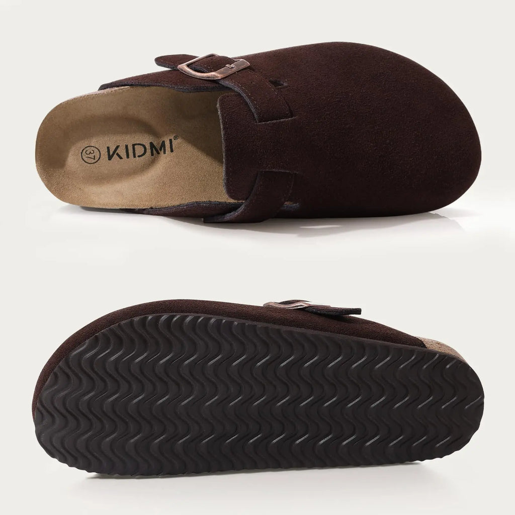 Comwarm Fashion Men's Suede Mules Slippers New Women Clogs Cork Insole Sandals With Arch Support Outdoor Beach Slides Home Shoes