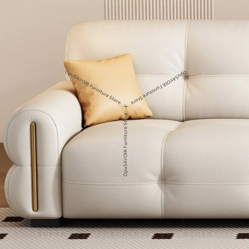 Italian Minimalist Sofa Modern Luxury Living Room Couch Straight Sofa Set Persons Genuine Leather Upholstered Furniture JT40