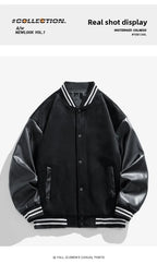 American Retro Suede Baseball Jacket Men's Spring Autumn Casual Leather Sleeve Outerwear JK819 Public Version Couple's Style