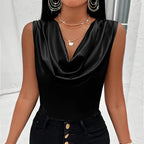Basic Women Silk-Like Satin Tank Tops Vest Summer Sexy Camis Tank For Ladies Strappy Camisole Top Shirts Grunge Femme Cowl Neck