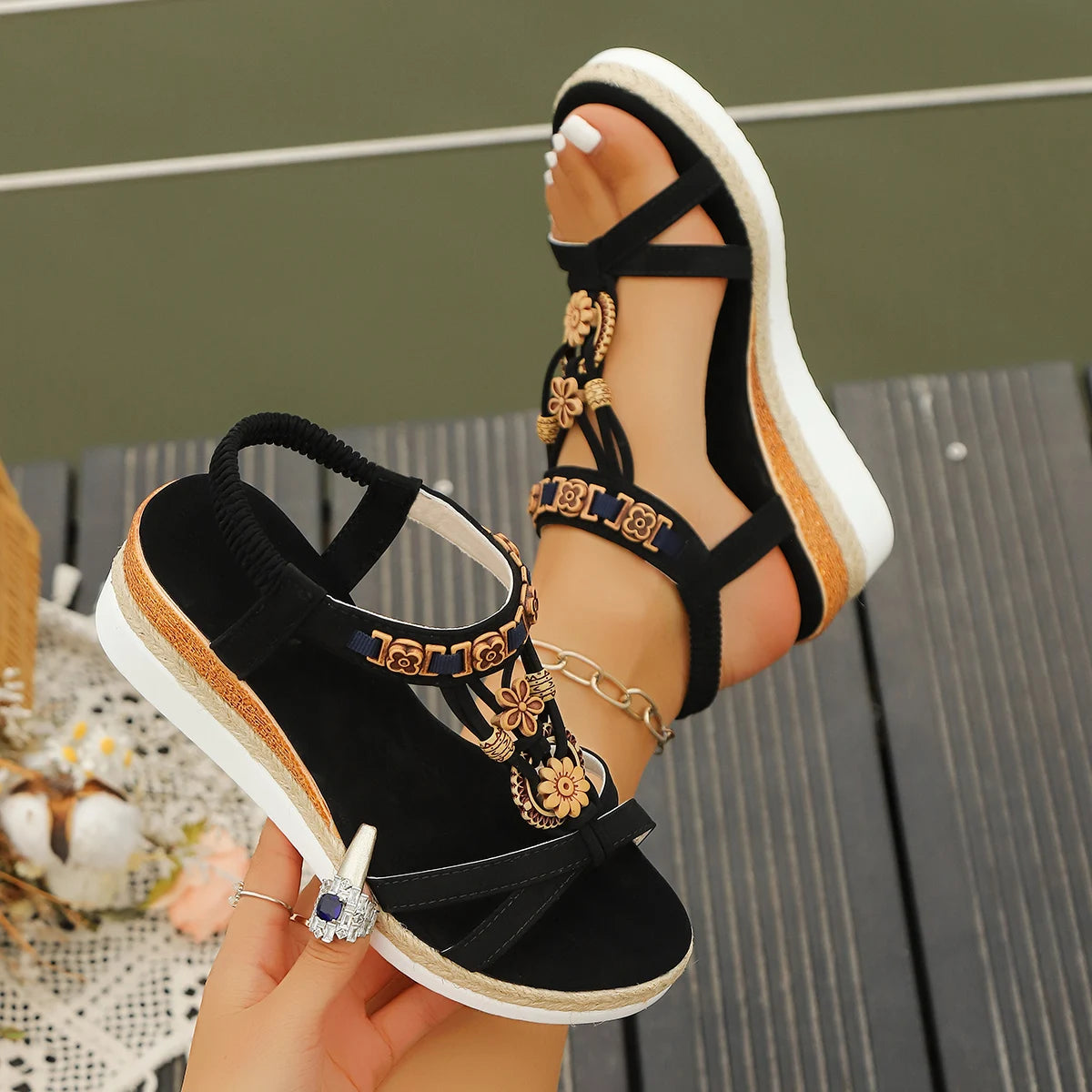 Women Wedge Sandals Summer 2024 Braided Band Platform Gladiator Sandals Woman Thick Bottom Beach Shoes Women Sandalias De Mujer Main image