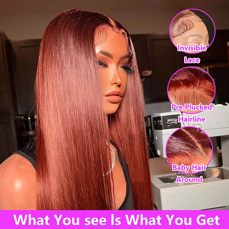 Reddish Brown Straight Wigs13x4 HD Lace Human Hair Wig Pre Plucked 30 inch Colored Lace Frontal Wigs  Brazilian 100%Human Wig Secondary image