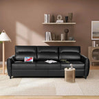 85” Black Faux Leather Couch with USB, 3 Seater Sofa Couches for Living Room, Large Mid Century Modern Office Apartment Couch (B