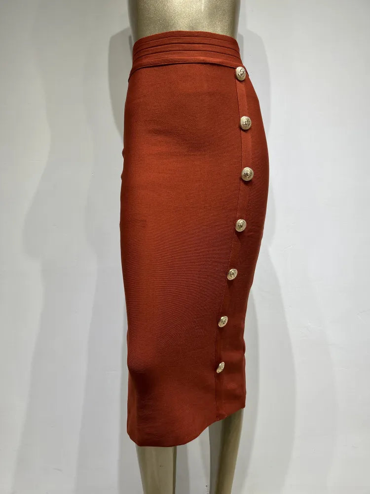 New Arrival Women Button Black Blue Red Bodycon Bandage Skirt 2026 Designer High Waist High Street Party Club Pencil Skirt 75cm