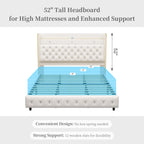 LED Bed Frame with Galaxy Star Projector, Platform Bed with Charging Station, 52" Wingback Storage Headboard, No Box Spring
