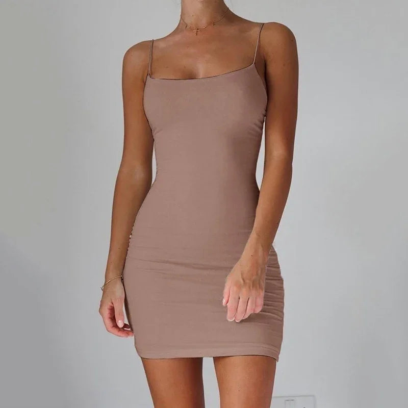 Summer Spaghetti Strap Mini Dress 2025 Women Sexy Bodycon Club Party Dresses Short Female Camisole Solid Black Sheath Sundress