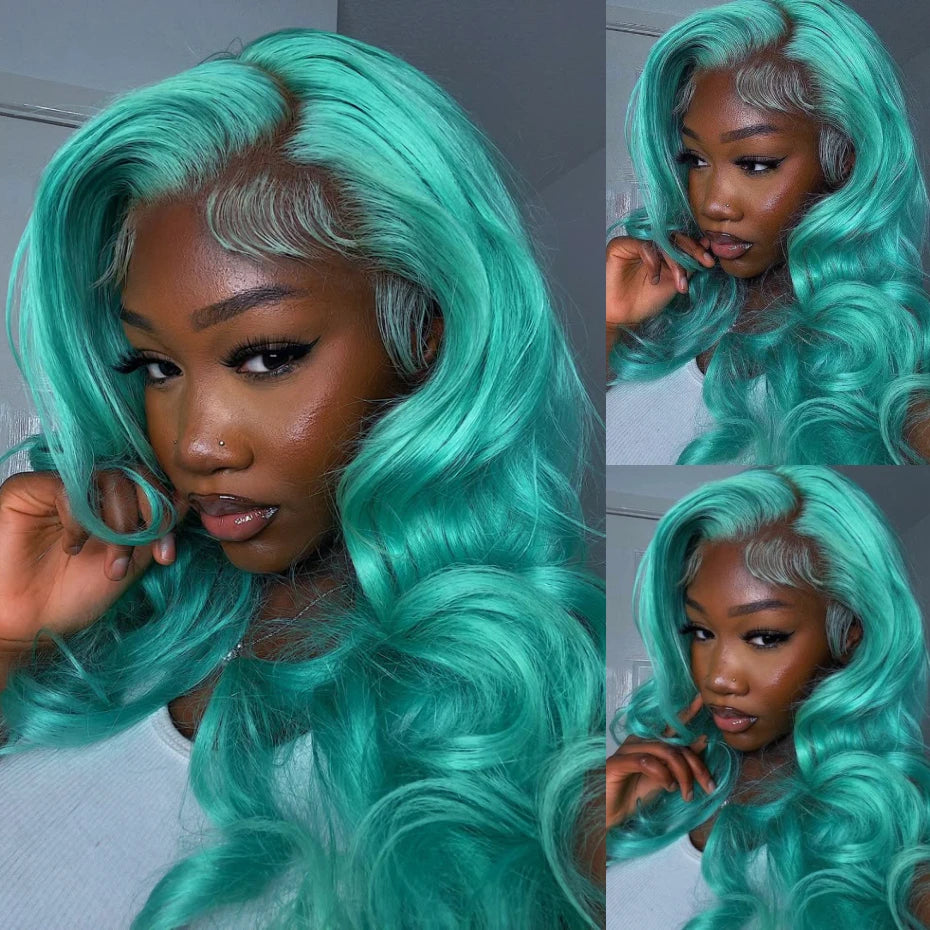 13x6 Cyan Blue Lace Front Wig Body Wave Light Green Lace Front Wig Human Hair Pre Plucked Blonde 613 Lace Frontal Wigs For Women Main image