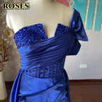 ROSES Red Side High Split Mermaid Evening Dresses One Shoulder Prom Dresses Sweetheart Stain Formal Occasion Dress Customized