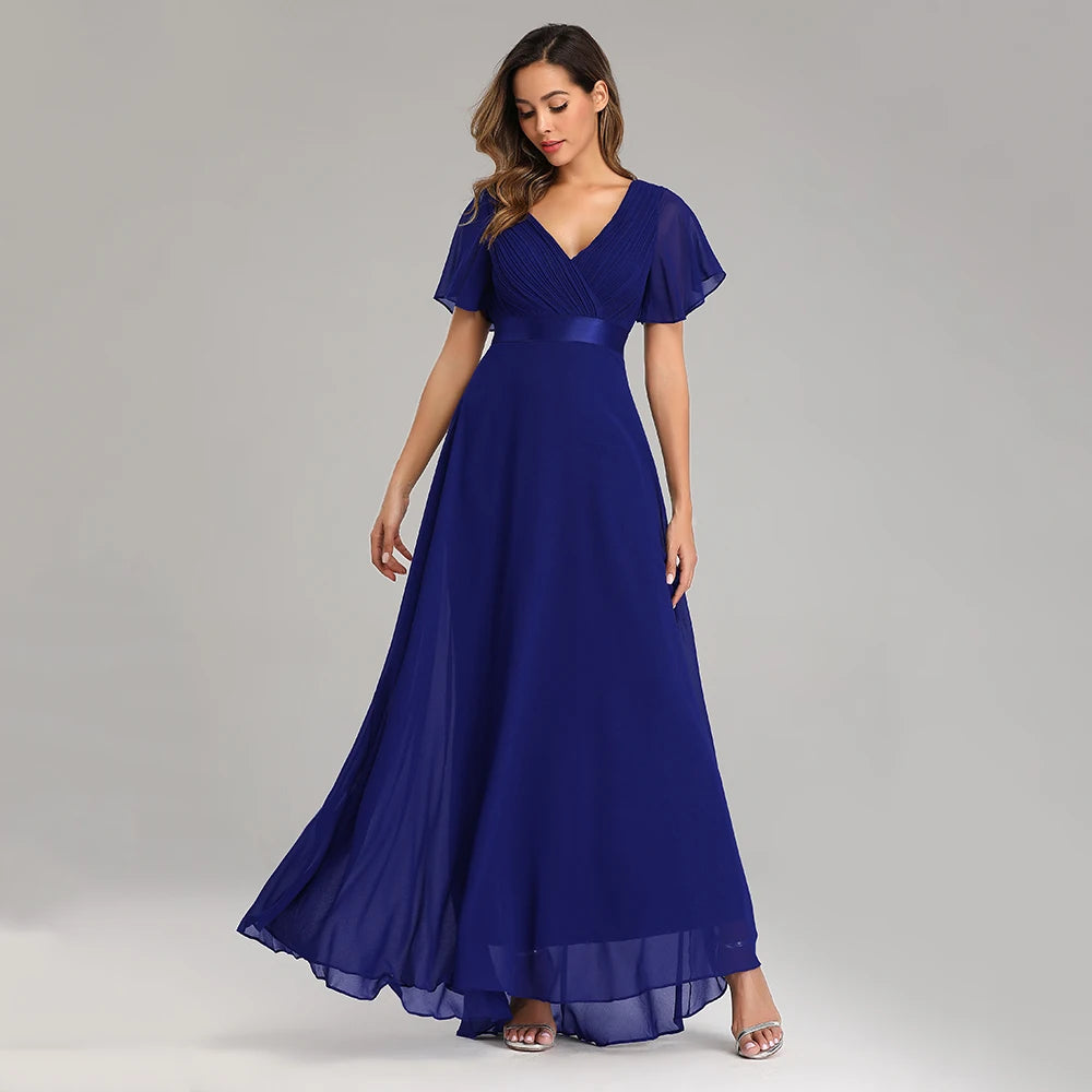Evening Dresses XUCTHHC Elegant V-Neck Ruffles Chiffon Formal Evening Gown  Robe Vestidos De Fiesta Dress for Wedding Party Main image