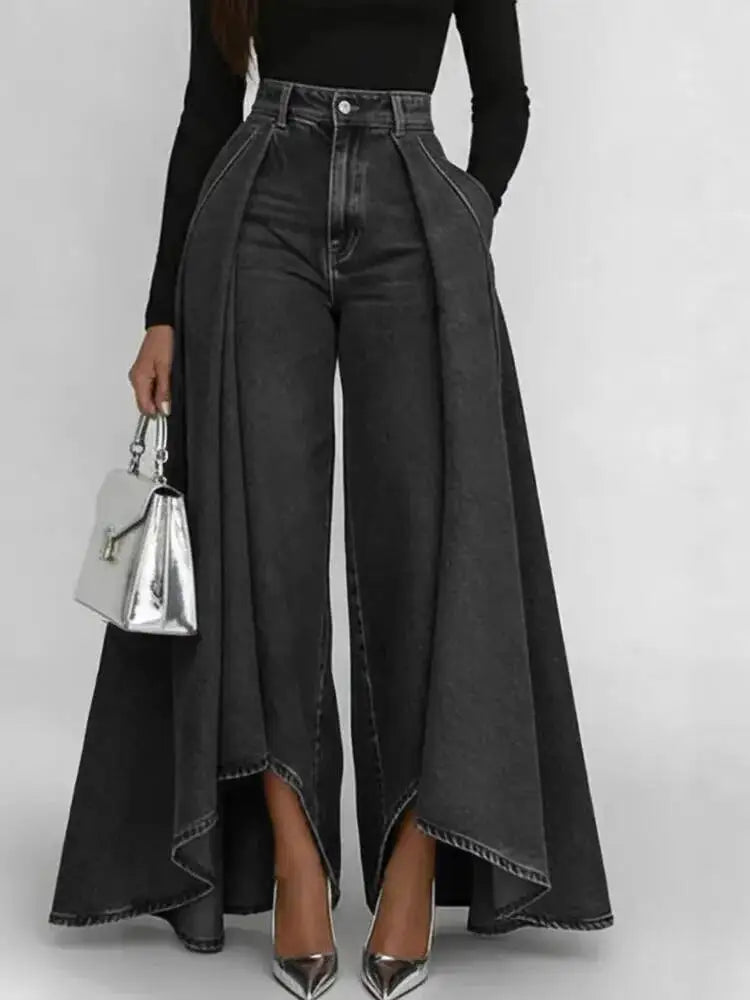 SHENGPALAE European And American Style Loose Solid Color Printed Button Straight Leg Jeans For Women 2026 Spring New 05E01378