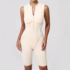 Seamless Yoga Jumpsuits Sports Fitness Zipper Hip-lifting Short-sleeved Backless Dance Workout Gym Shorts Bodysuits for Women